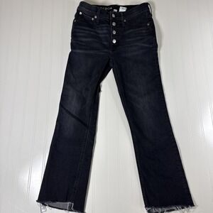 J.Crew 9" Billie Demi Boot Crop Jeans Black Gray Button Fly Raw Hem Women's 27